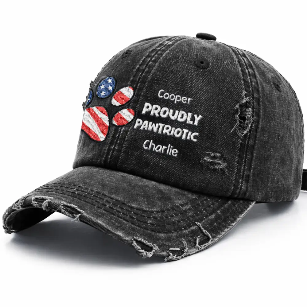 America Proudly Pawtriotic Custom Pet Name - Personalized Embroidered Distressed Cap - Image 2