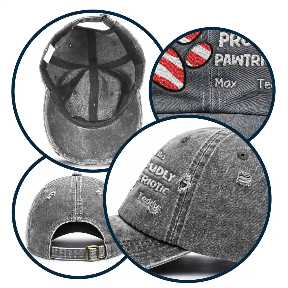 America Proudly Pawtriotic Custom Pet Name - Personalized Embroidered Distressed Cap - Image 5