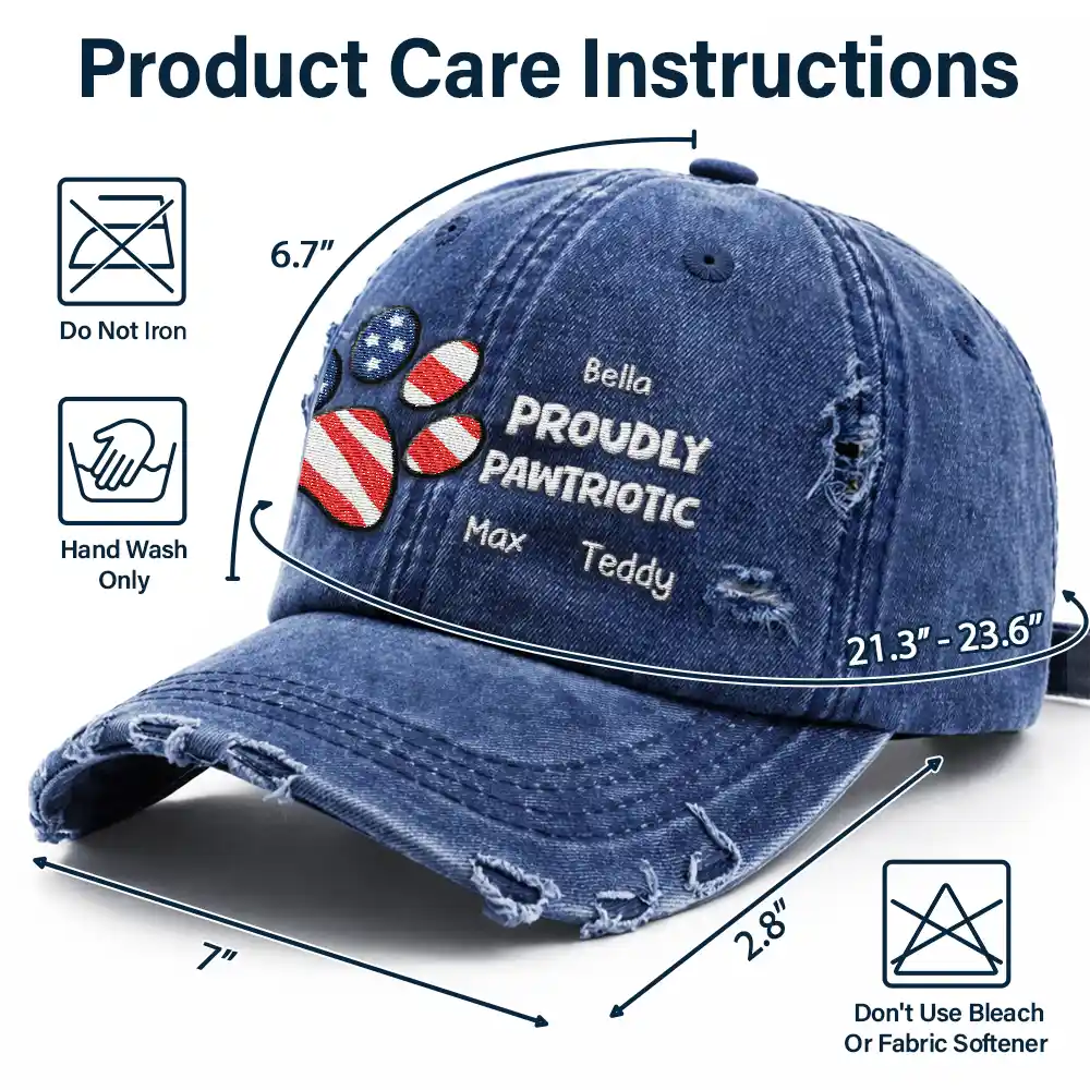 America Proudly Pawtriotic Custom Pet Name - Personalized Embroidered Distressed Cap - Image 6