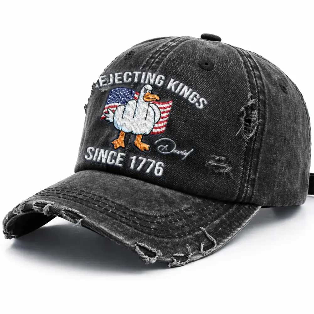 America Rejecting Kings Since 1776 Give Them The Bird - Personalized Embroidered Distressed Cap - Image 2