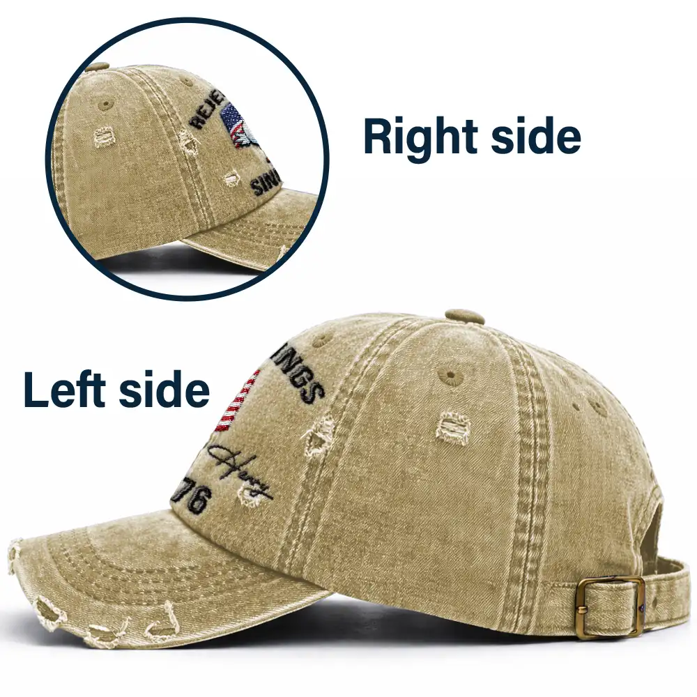 America Rejecting Kings Since 1776 Give Them The Bird - Personalized Embroidered Distressed Cap - Image 3