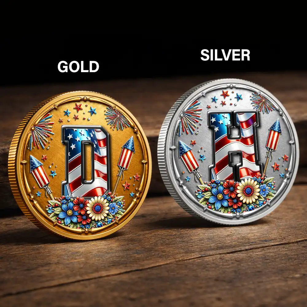 America Stars And Stripes Monogram Initial Custom Name - Personalized Commemorative Keepsake Coin - Image 2