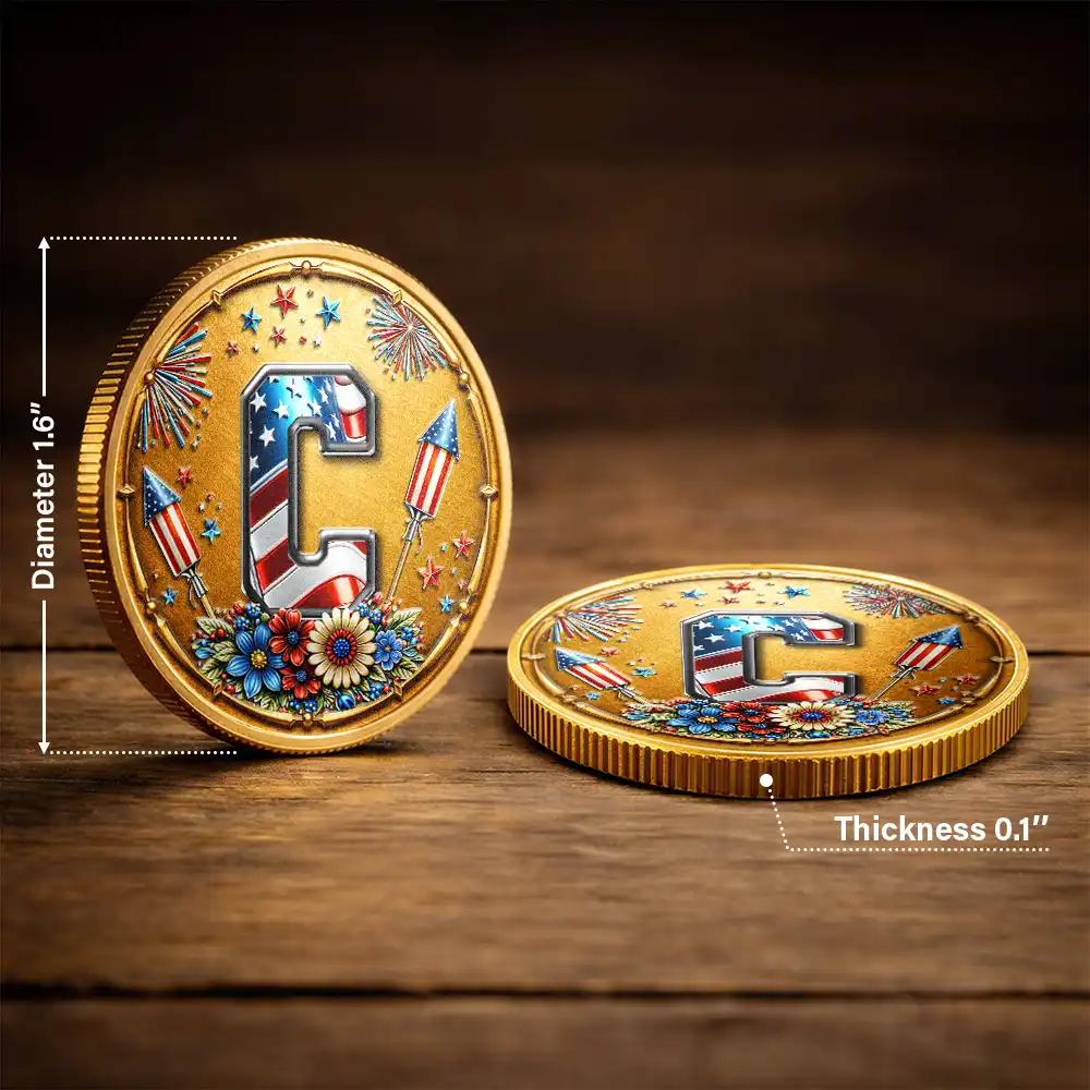America Stars And Stripes Monogram Initial Custom Name - Personalized Commemorative Keepsake Coin - Image 3