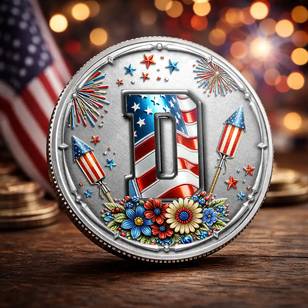 America Stars And Stripes Monogram Initial Custom Name - Personalized Commemorative Keepsake Coin - Image 6