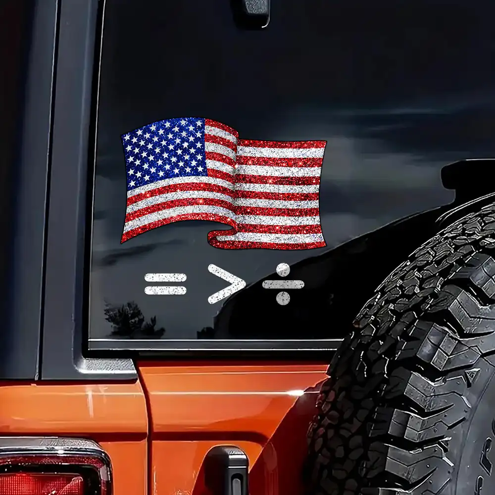 America Waving Flag Faux Glitter Equal Better Than Divide - Personalized Decor Decal - Image 5