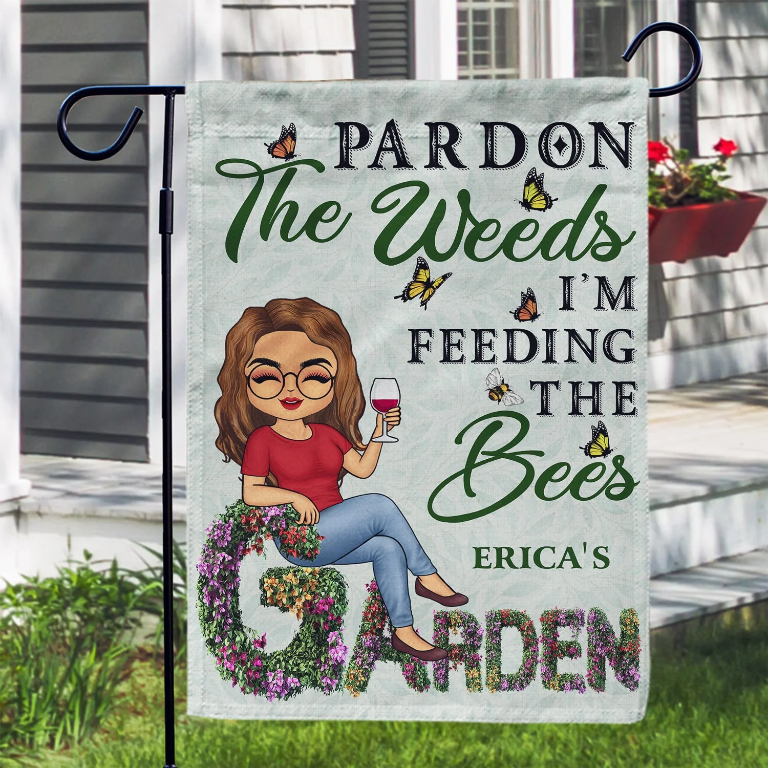 And Into The Garden I Go - Beware A Crazy Plant Lady Lives Here - Birthday, Housewarming Gift For Her, Him, Gardener, Outdoor Decor - Personalized Custom Flag - Image 3