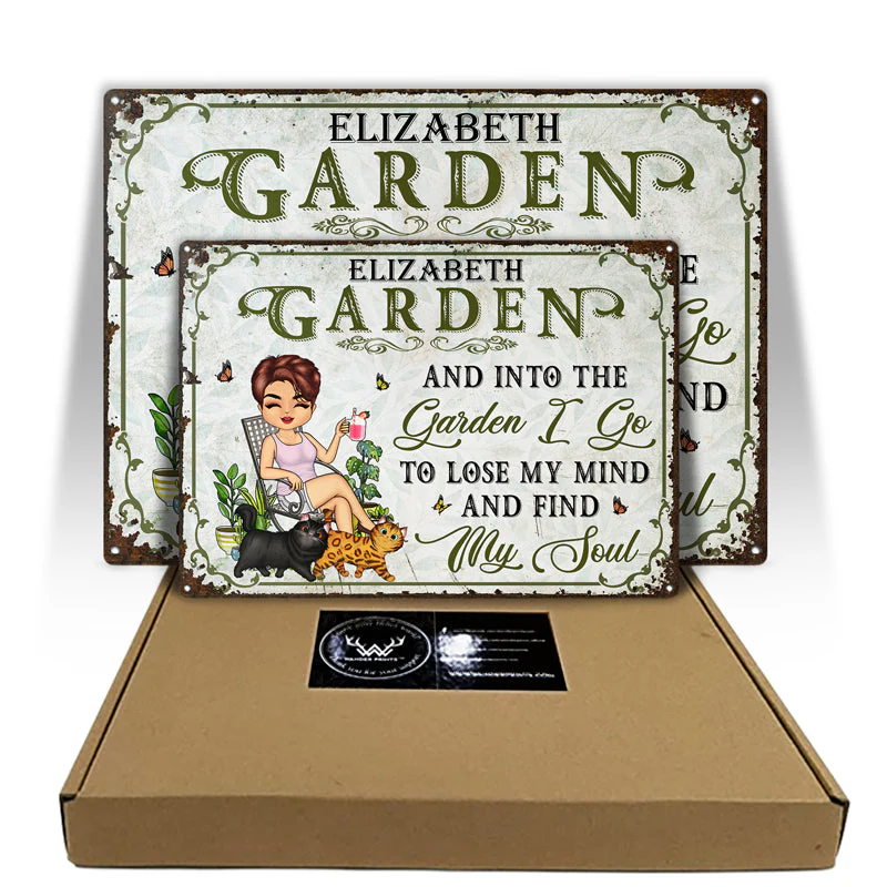 And Into The Garden I Go Gardening Cat Lovers Cat Mom - Garden Sign - Personalized Custom Classic Metal Signs - Image 3