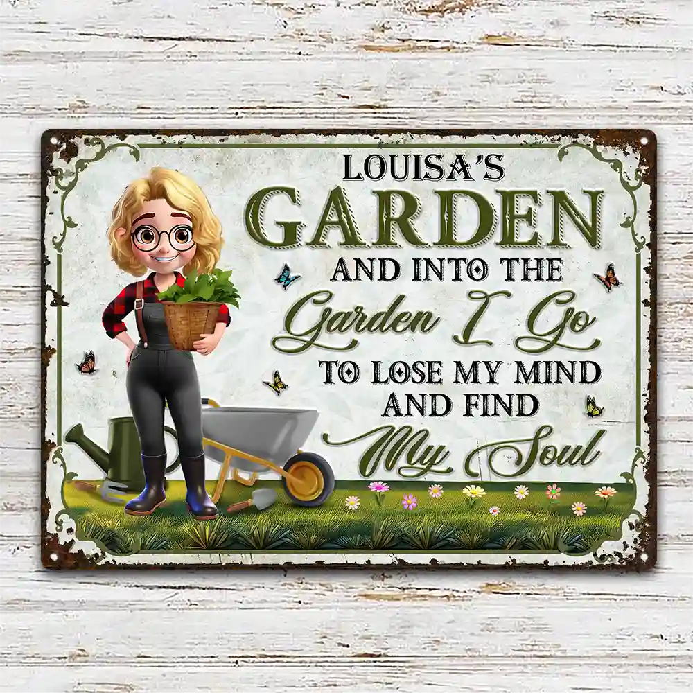 And Into The Garden I Go Gardening Woman - Personalized Classic Metal Signs - Image 2