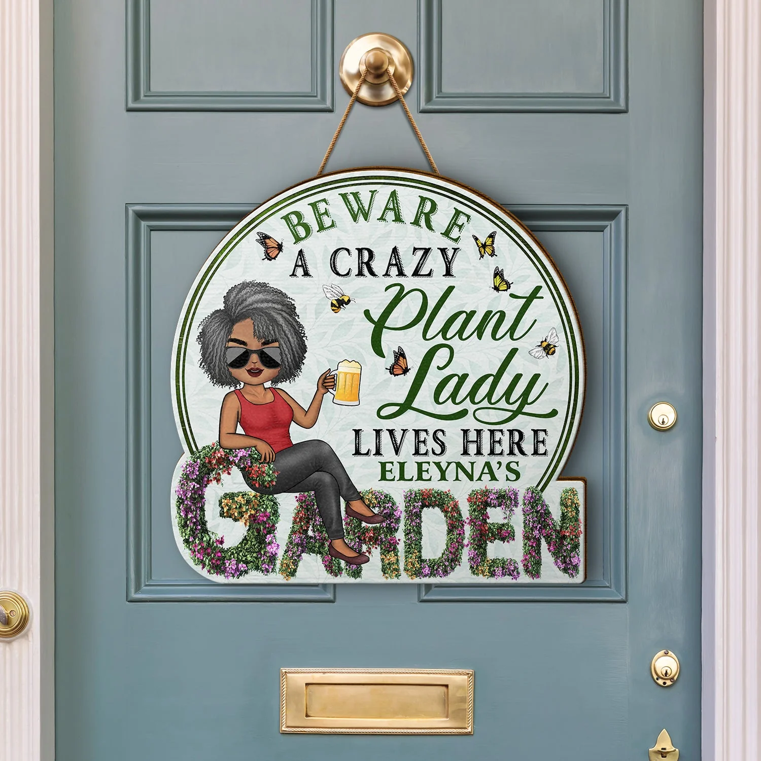 And Into The Garden I Go - Beware A Crazy Plant Lady Lives Here - Birthday, Housewarming Gift For Her, Him, Gardener, Outdoor Decor - Personalized Custom Shaped Wood Sign - Image 4