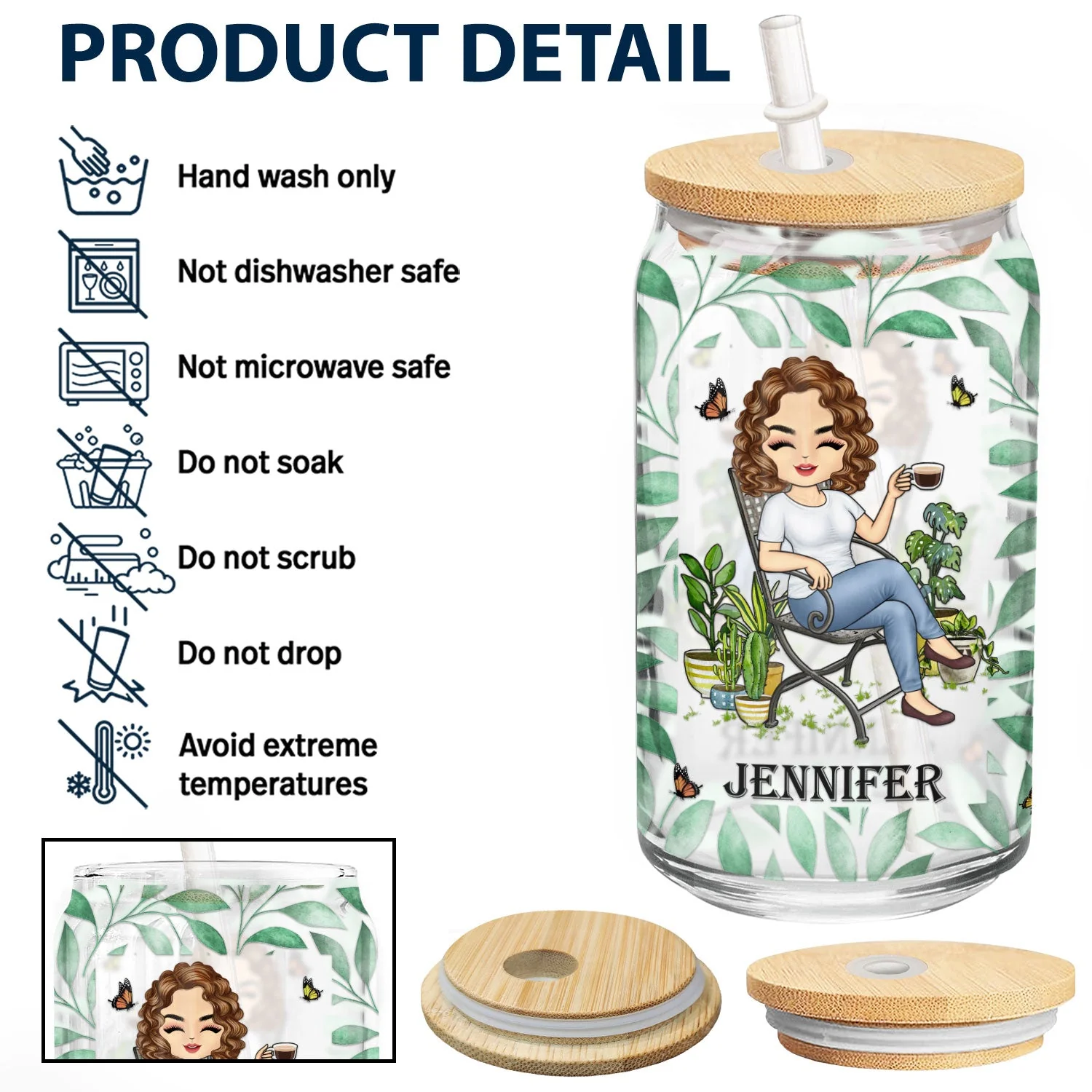 And Into The Garden I Go - Gift For Women, Garden Lovers - Personalized Clear Glass Can - Image 4
