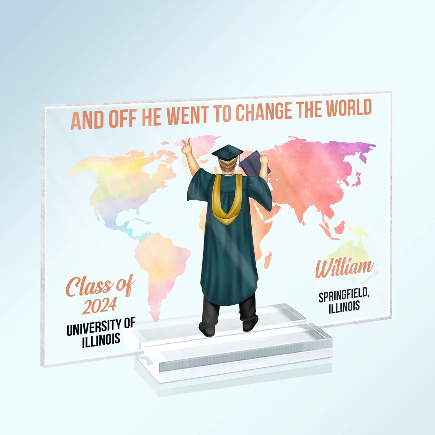 And Off She Went To Change The World - Graduation Gift, Gift For Friends - Personalized Horizontal Rectangle Acrylic Plaque - Image 2