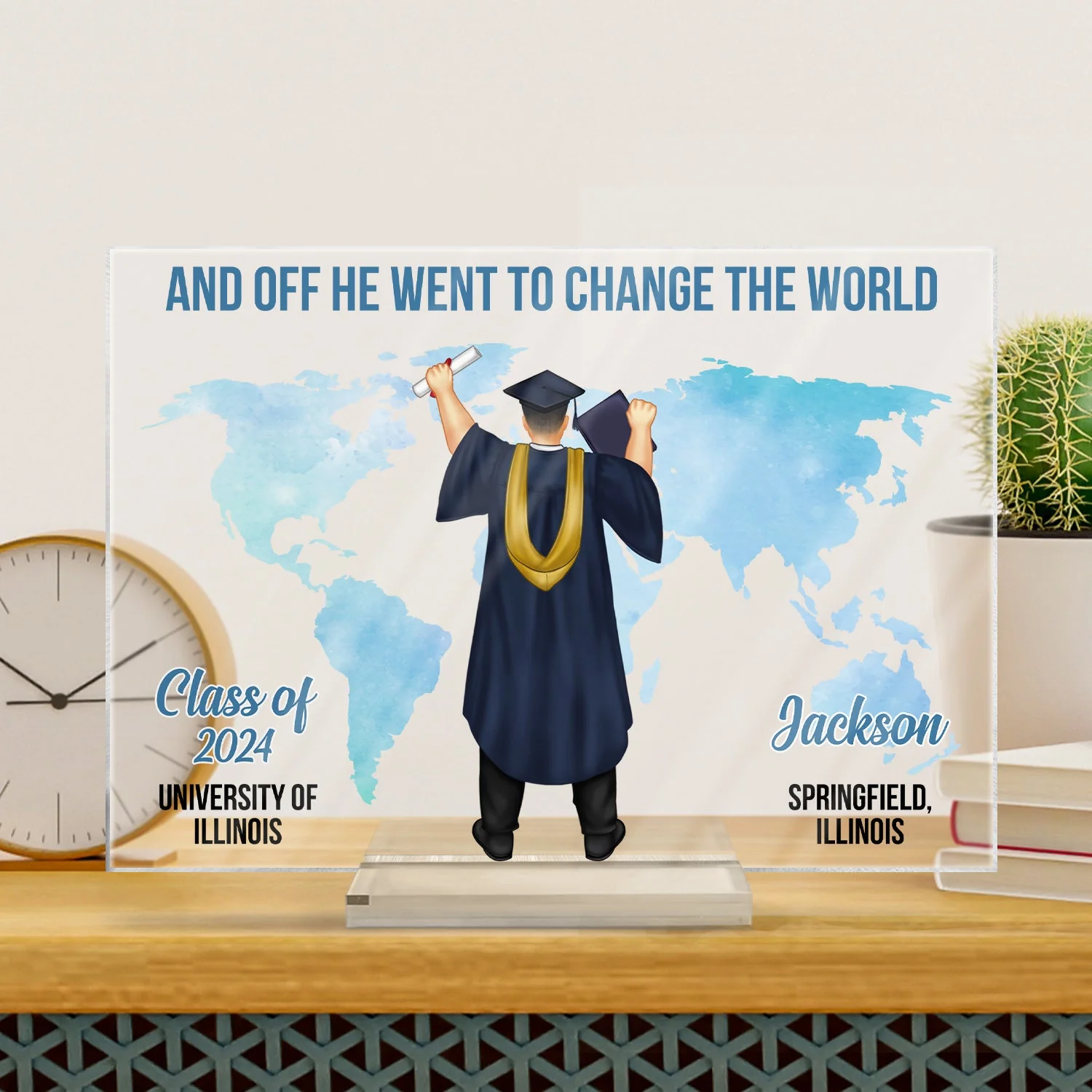 And Off She Went To Change The World - Graduation Gift, Gift For Friends - Personalized Horizontal Rectangle Acrylic Plaque - Image 3