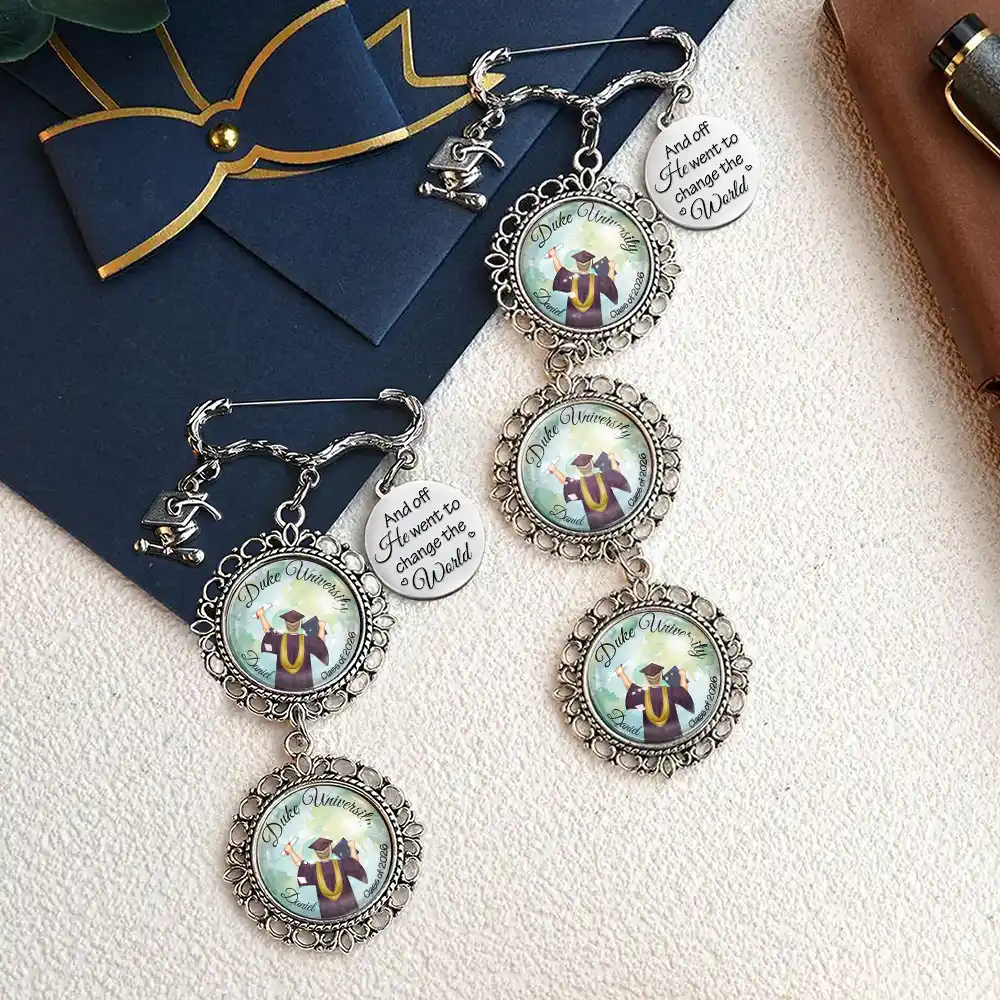 And Off She Went To Change The World - Personalized Graduation Tassel Pin - Image 2