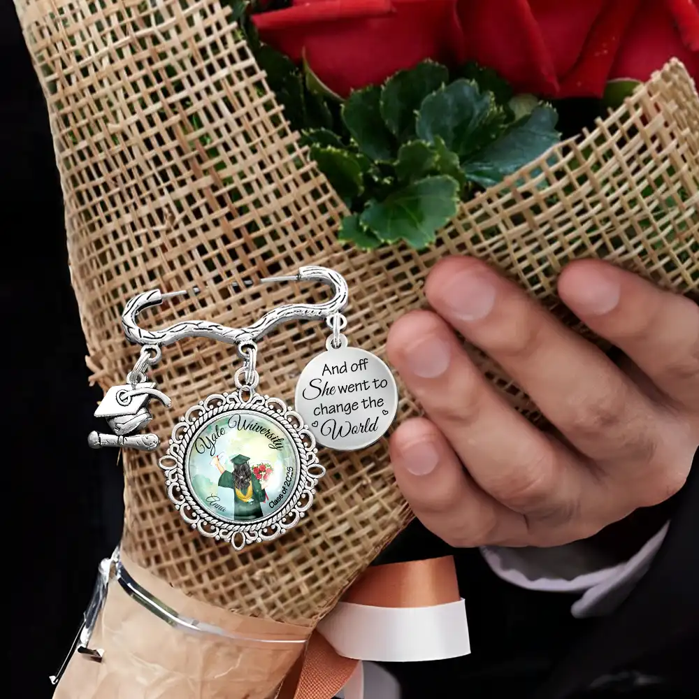 And Off She Went To Change The World - Personalized Graduation Tassel Pin - Image 4