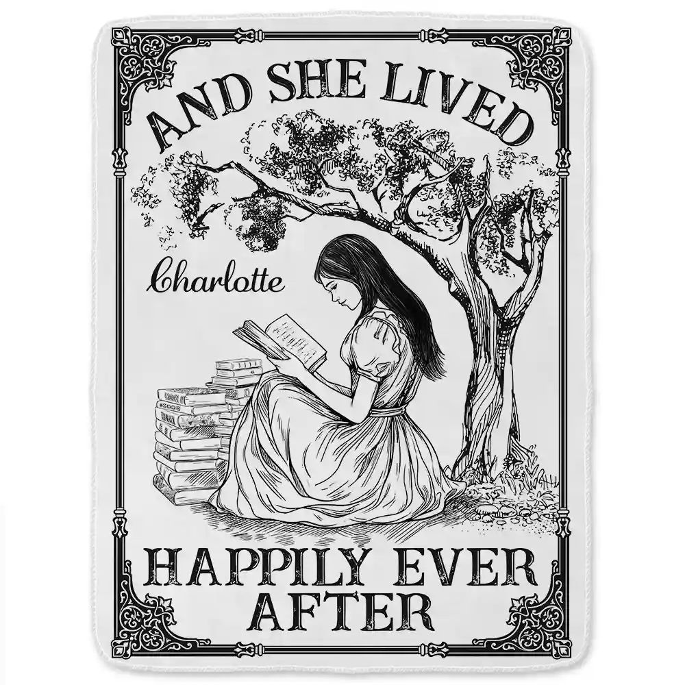 And She Lived Happily Ever After Reading Chinoiserie Toile - Personalized Fleece Blanket, Sherpa Blanket - Image 2