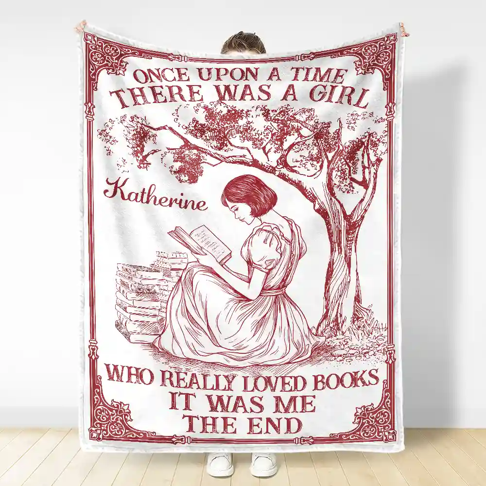 And She Lived Happily Ever After Reading Chinoiserie Toile - Personalized Fleece Blanket, Sherpa Blanket - Image 3