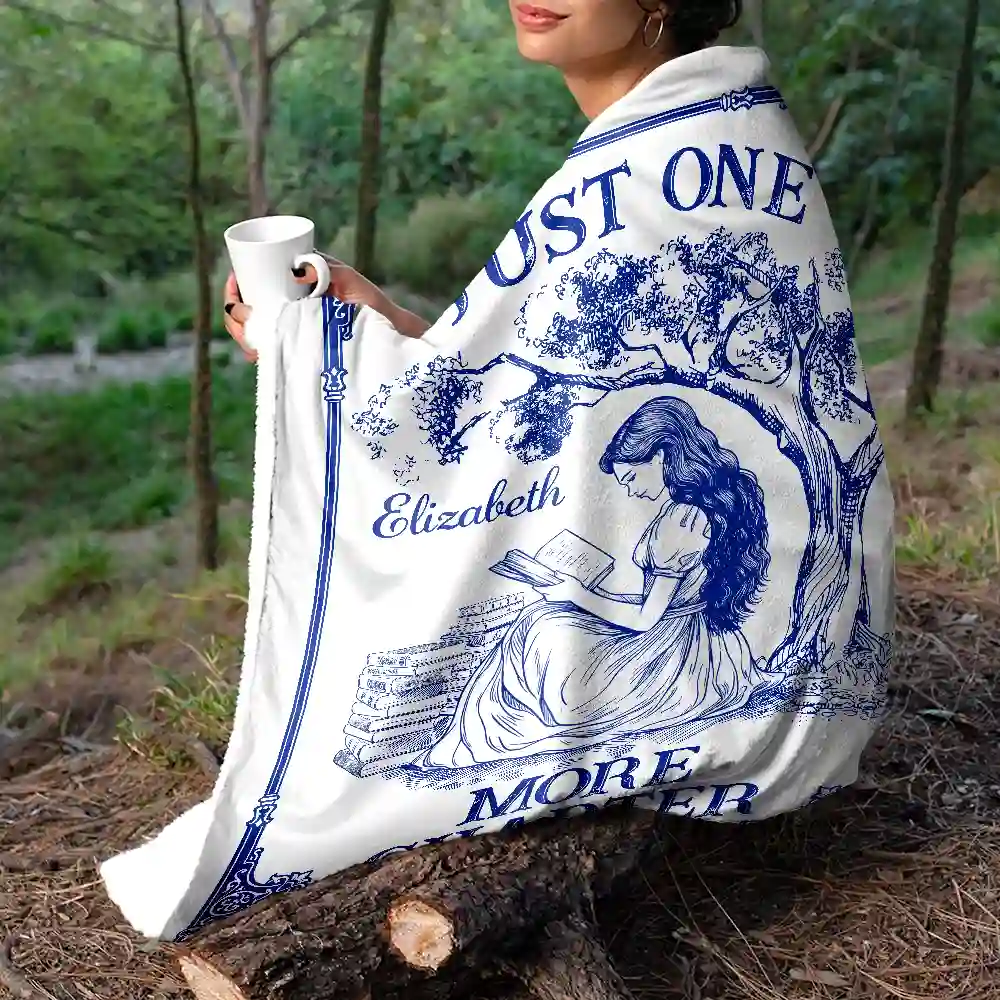 And She Lived Happily Ever After Reading Chinoiserie Toile - Personalized Fleece Blanket, Sherpa Blanket - Image 5
