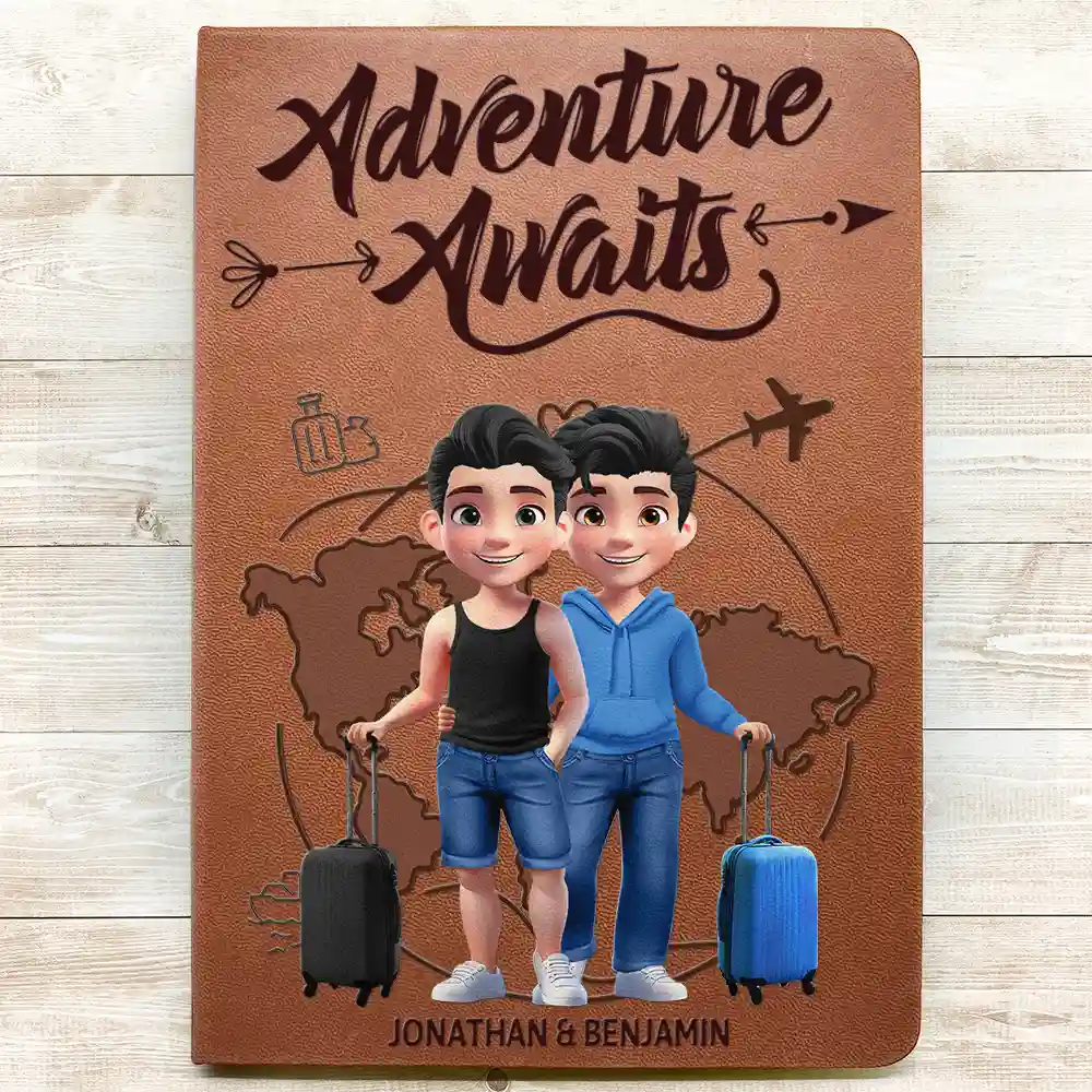 And So Adventure Begins Travel - Personalized Leather Journal - Image 3