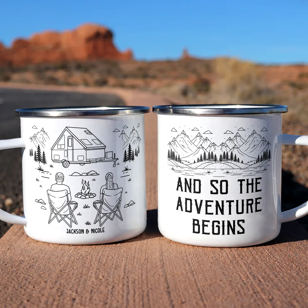 And So The Adventure Begins - Personalized Enamel Mug - Image 6