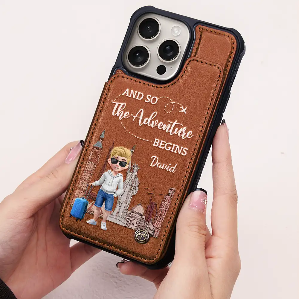 And So The Adventure Begins - Personalized Leather Flip Wallet Phone Case - Image 2