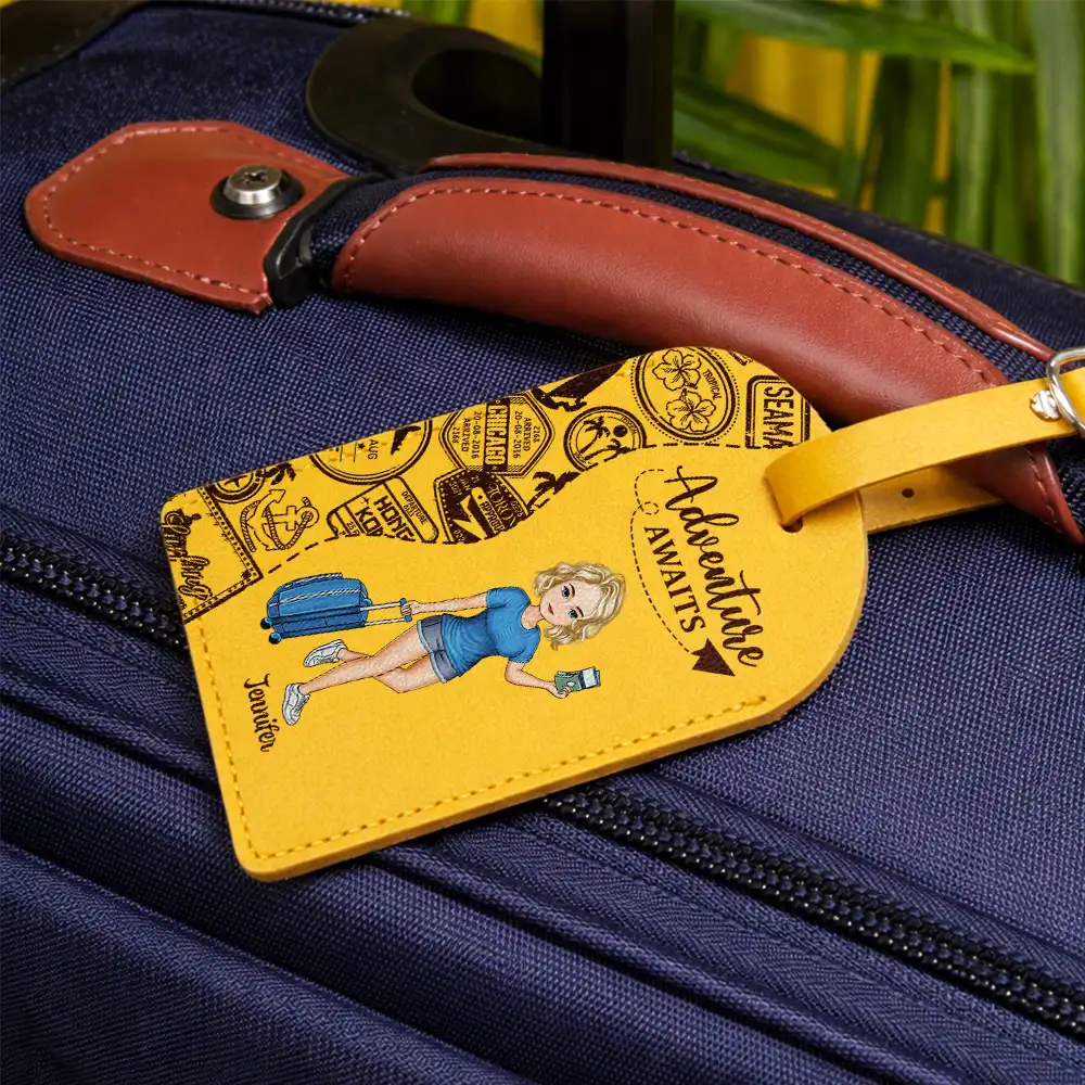 And So The Adventure Begins Travel Lover - Personalized Leather Luggage Tag - Image 3