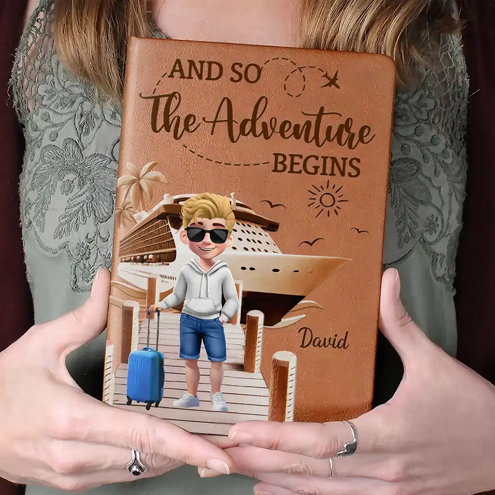 And So The Adventure Begins Travel Woman Man - Personalized Leather Journal - Image 4