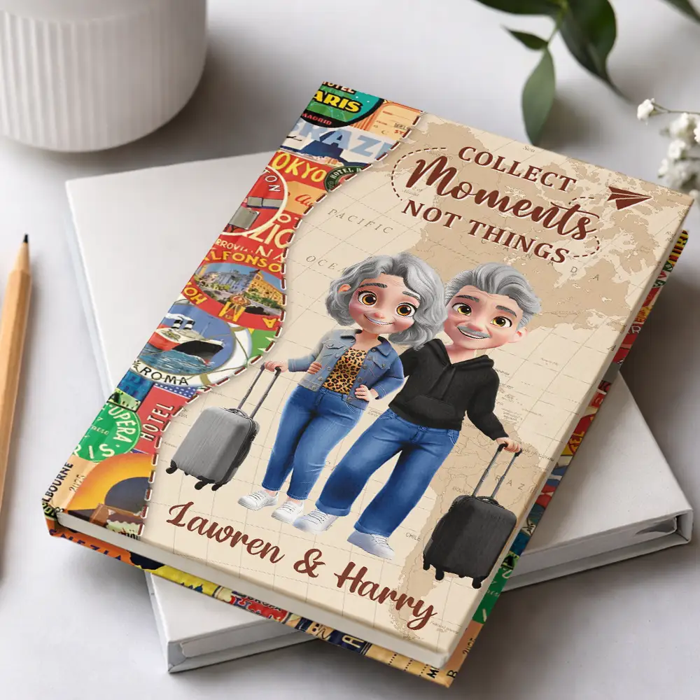 And So The Adventure Begins Traveling Couple - Personalized Hardcover Journal - Image 2