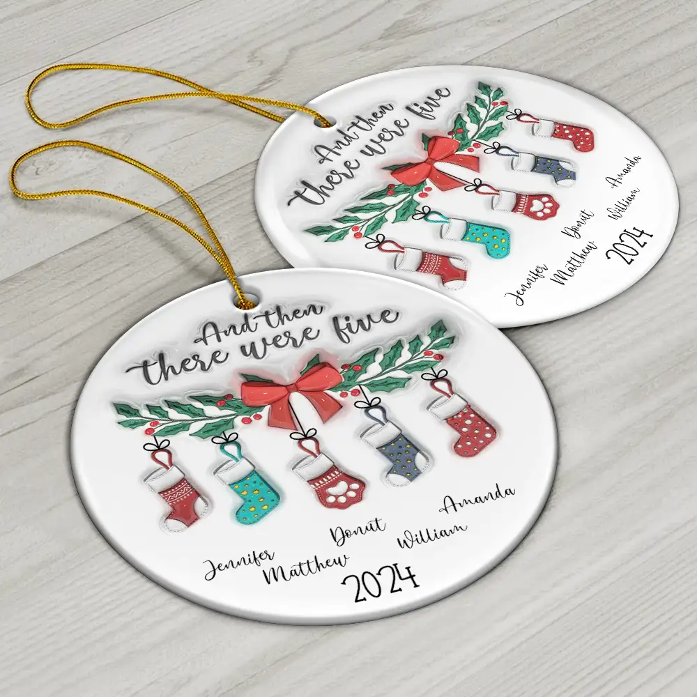 And The There Were Family Christmas - 3D Inflated Effect Printed Ornament, Personalized Circle Ceramic Ornament - Image 6