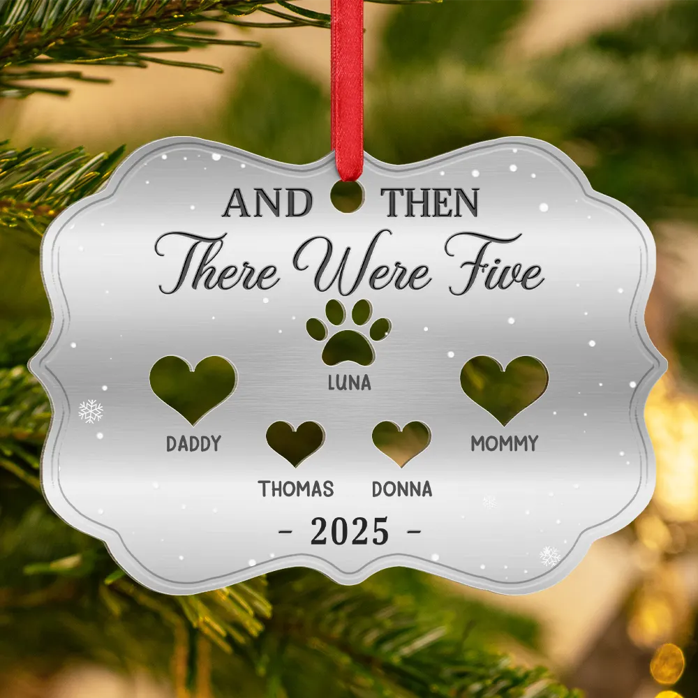 And Then There Were Four Couple With Kids Pets - Personalized Metal Ornament - Image 3