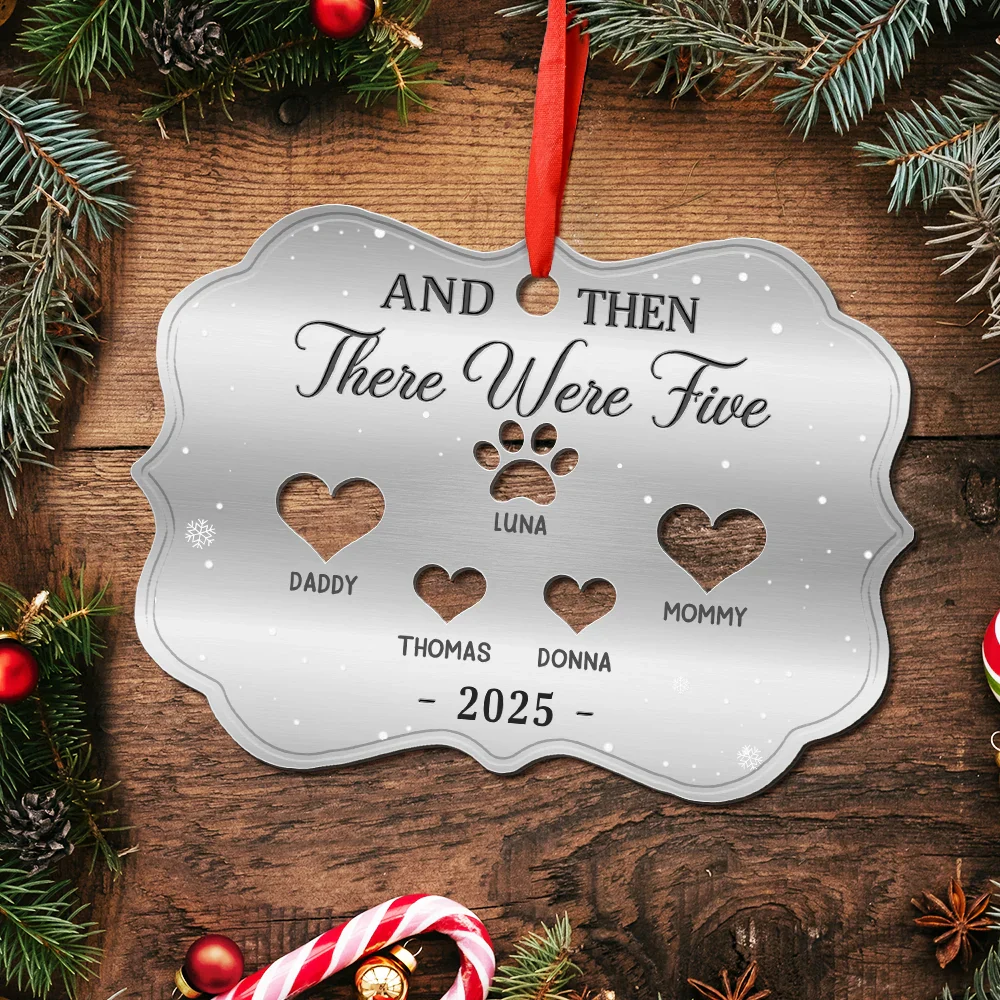 And Then There Were Four Couple With Kids Pets - Personalized Metal Ornament - Image 5