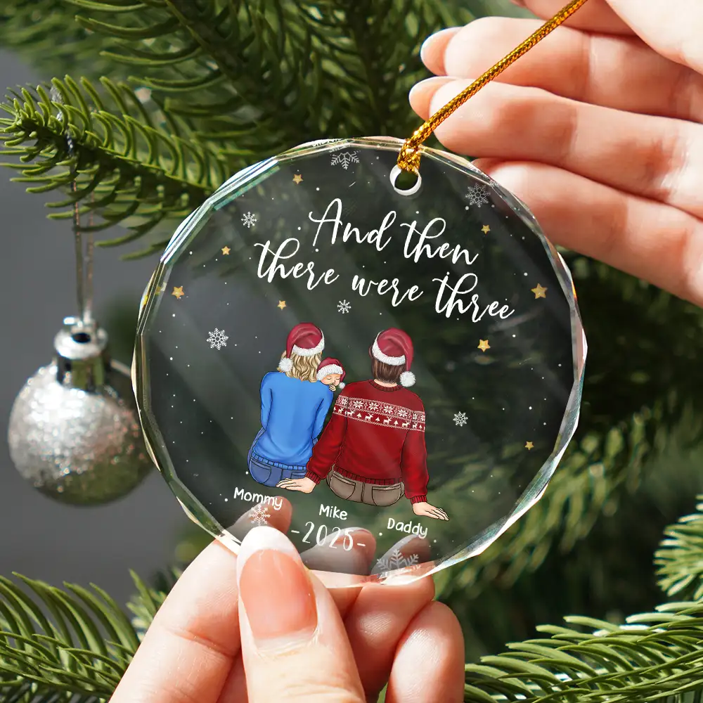 And Then There Were Four New Baby Dog Cat - Personalized Circle Glass Ornament - Image 2