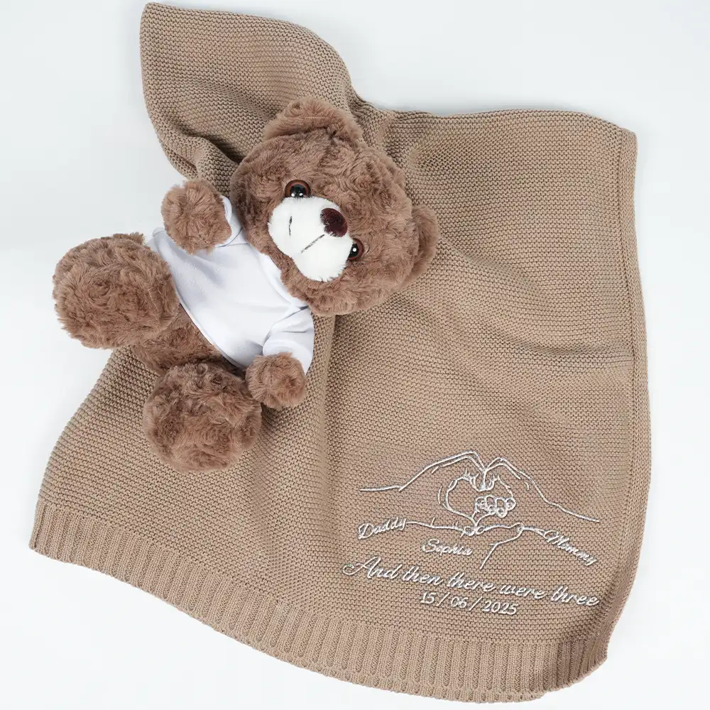 And Then There Were Four New Baby - Personalized Embroidered Knitted Baby Blanket - Image 6