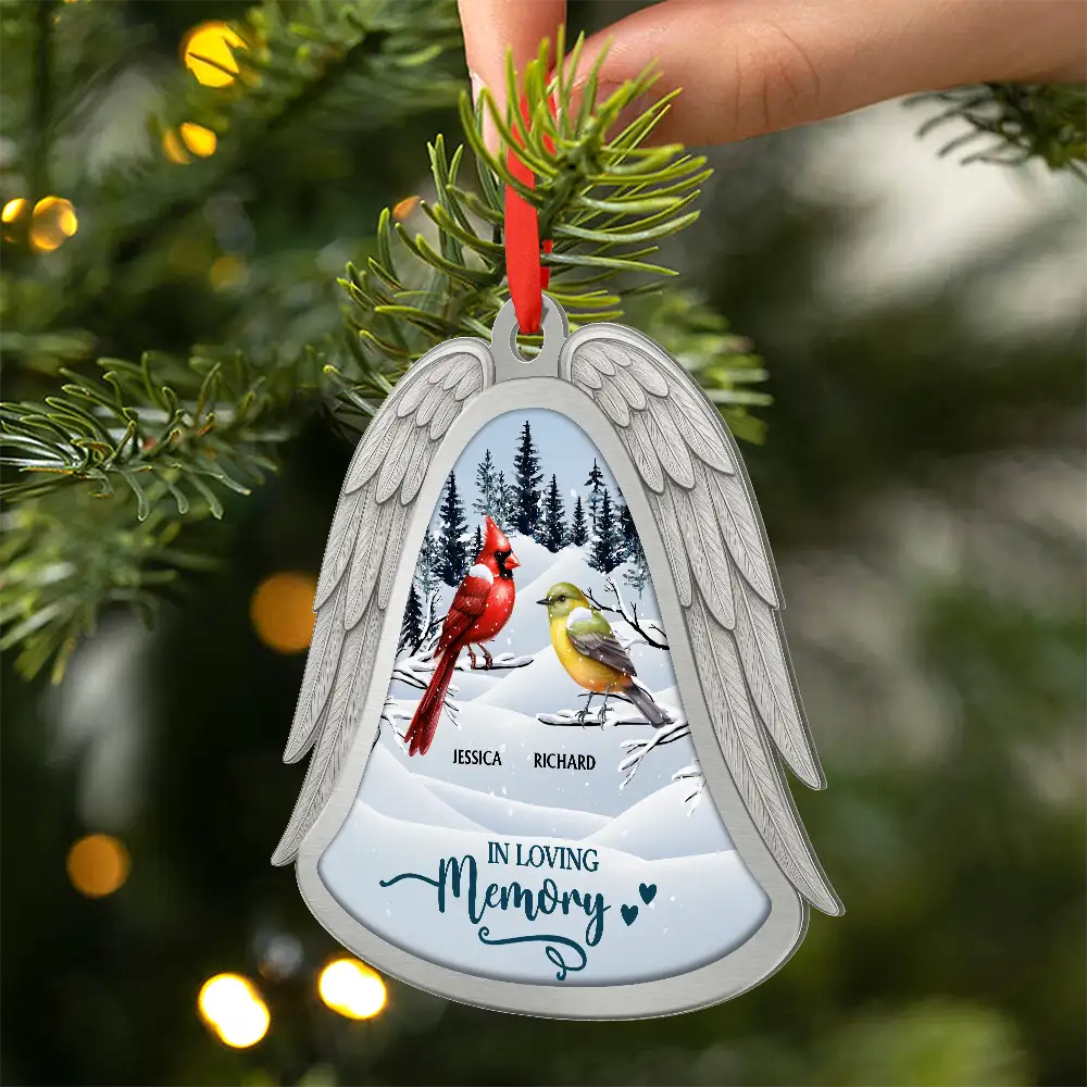 Angel Wings Forever In Loving Memory - Personalized Metal Ornament - Image 2