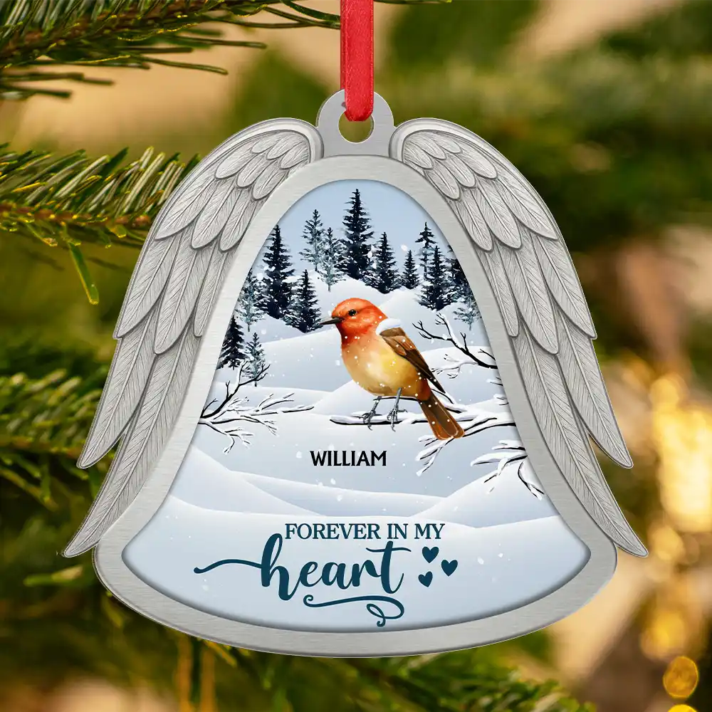 Angel Wings Forever In Loving Memory - Personalized Metal Ornament - Image 3