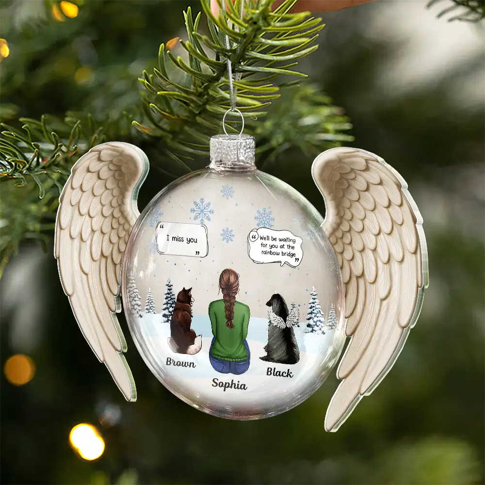 Angel Wings Heart Pet Memorial I Miss You - Personalized Custom Shaped Glass Ornament - Image 3