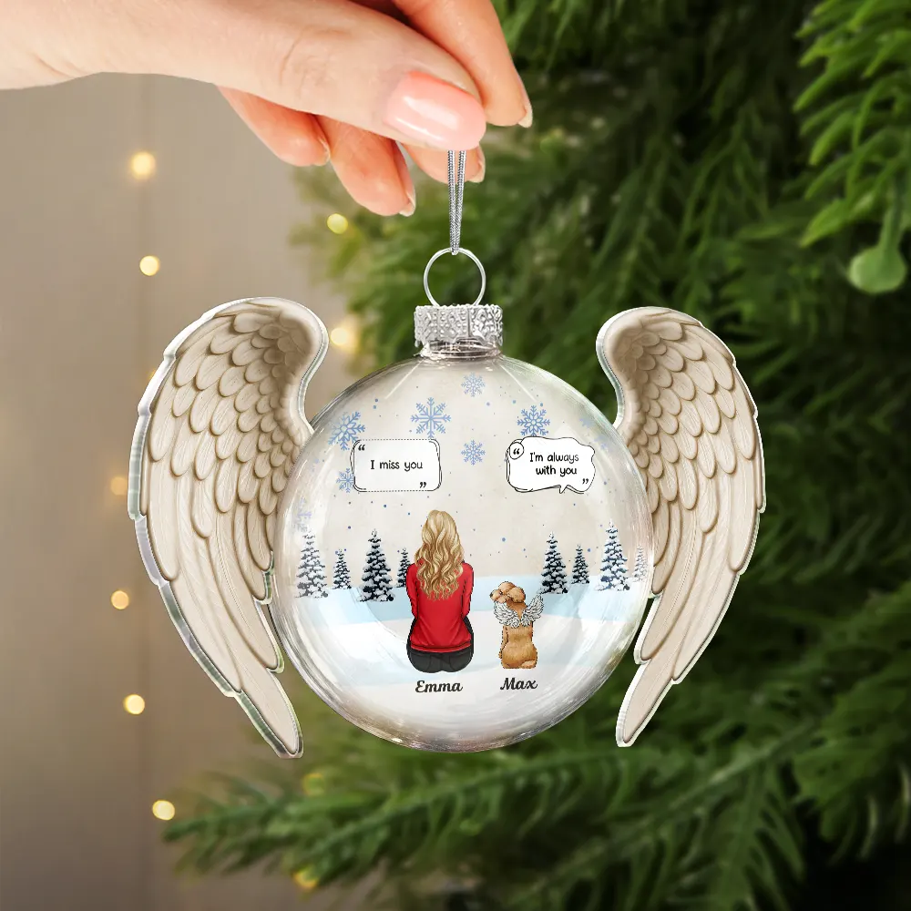 Angel Wings Heart Pet Memorial I Miss You - Personalized Custom Shaped Glass Ornament - Image 5