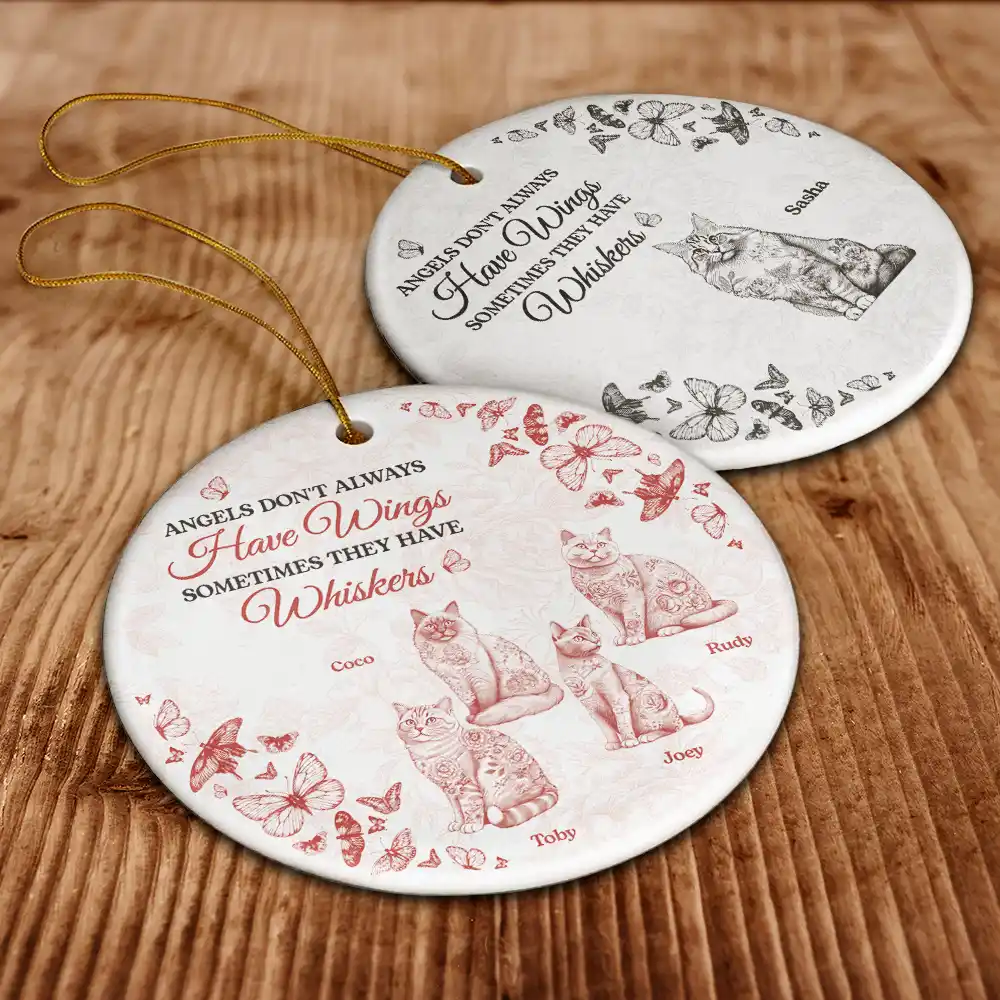 Angels Have Whiskers Chinoiserie Toile Cat - Personalized Circle Ceramic Ornament - Image 6
