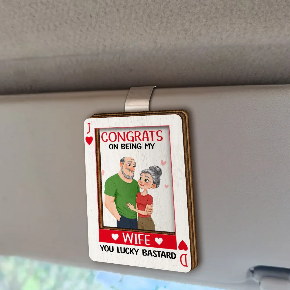 Animate Couple Congrats On Being My Wife Playing Card - Personalized Custom Shaped Car Visor Clip - Image 2