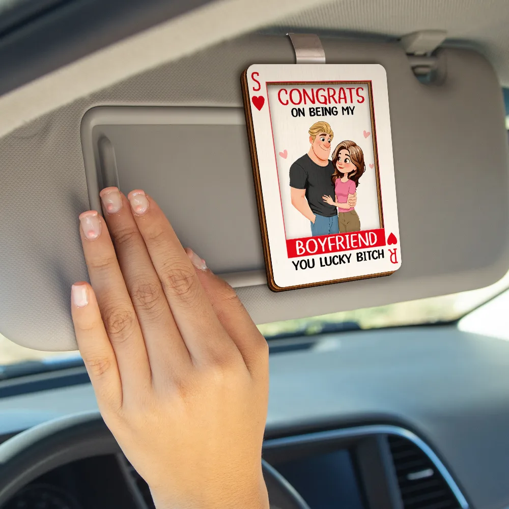 Animate Couple Congrats On Being My Wife Playing Card - Personalized Custom Shaped Car Visor Clip - Image 4