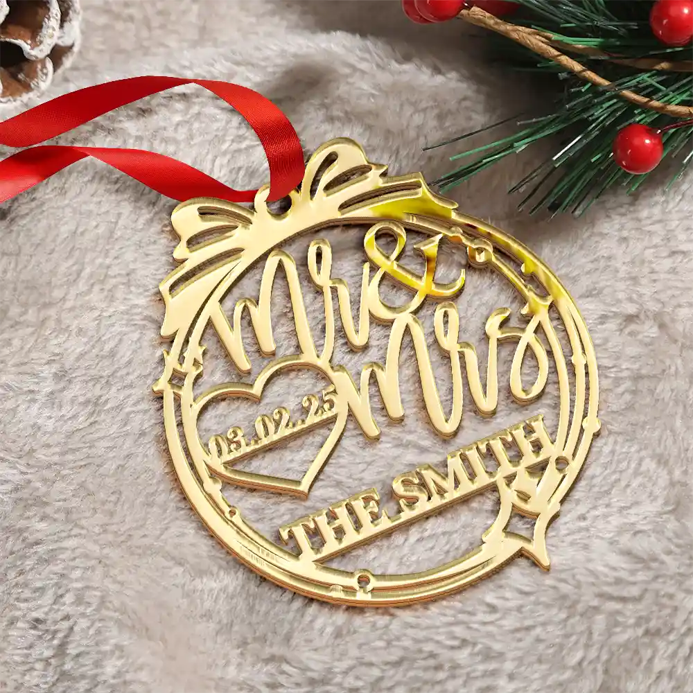 Anniversary Wedding Mr And Mrs - Personalized DIY Mirror Acrylic Ornament - Image 3