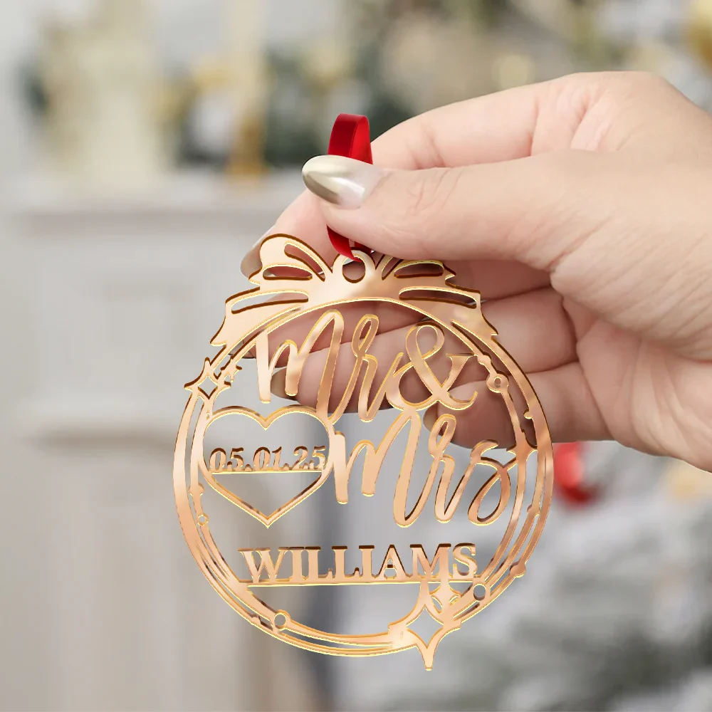 Anniversary Wedding Mr And Mrs - Personalized DIY Mirror Acrylic Ornament - Image 4