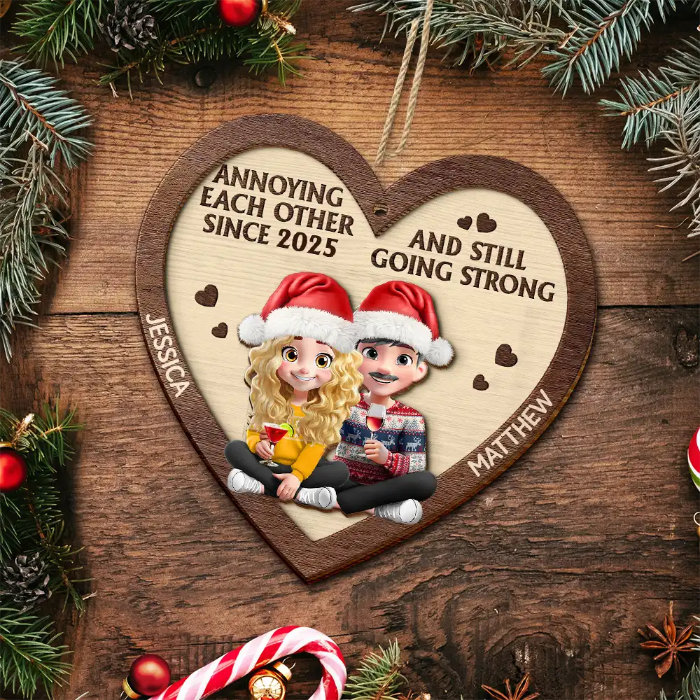 Annoying Each Other 3D Effect Couple - Personalized 2-Layered Wooden Ornament - Image 4