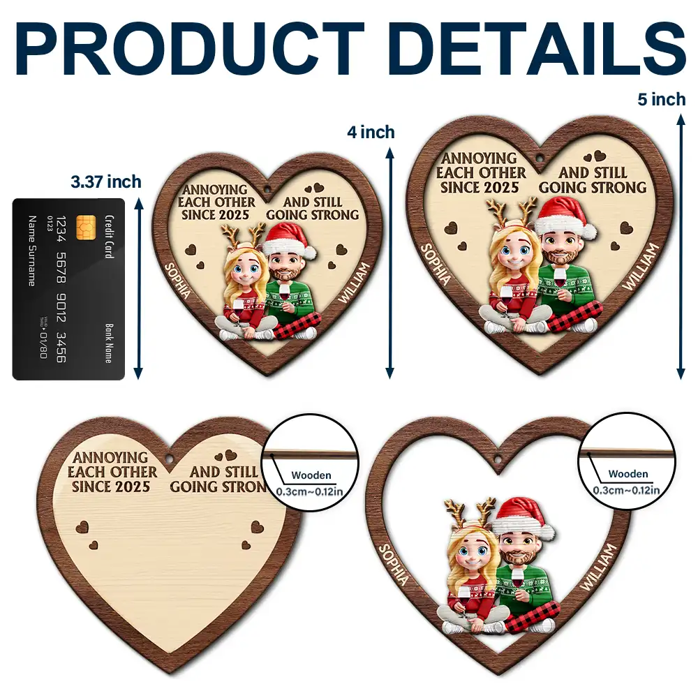 Annoying Each Other 3D Effect Couple - Personalized 2-Layered Wooden Ornament - Image 5