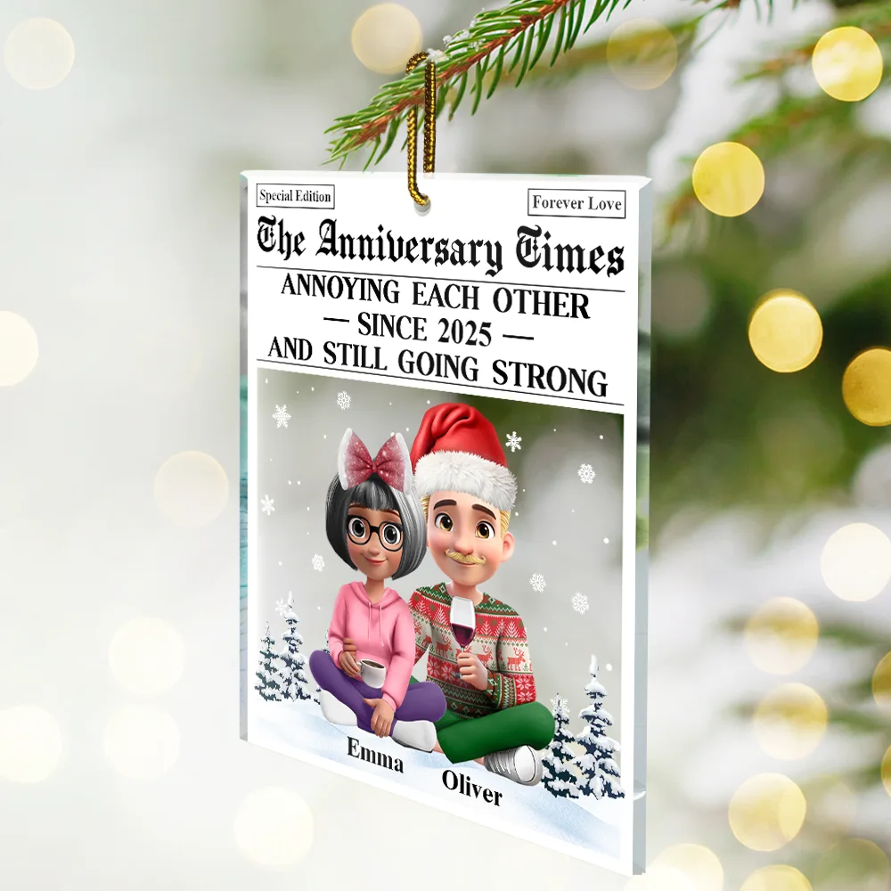 Annoying Each Other 3D Effect Couple - Personalized Custom Shaped Acrylic Ornament - Image 2