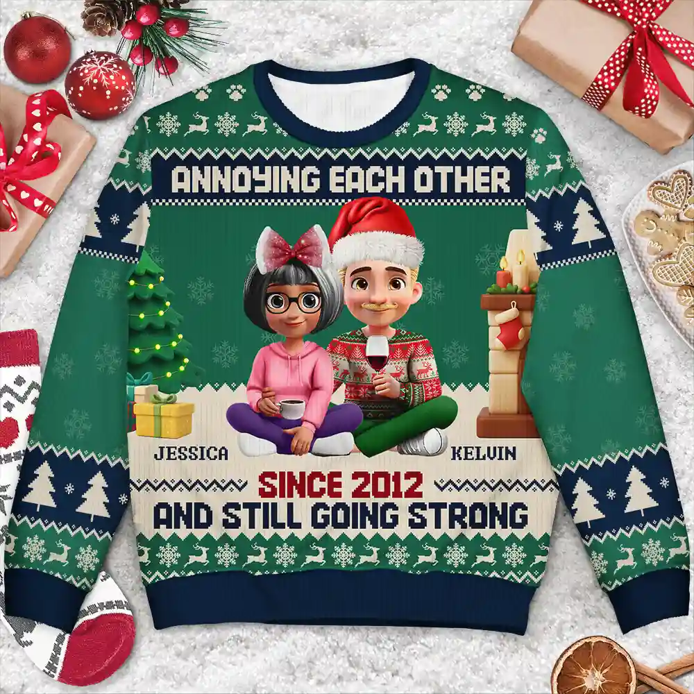 Annoying Each Other 3D Effect Couple - Personalized Unisex Ugly Sweater - Image 3