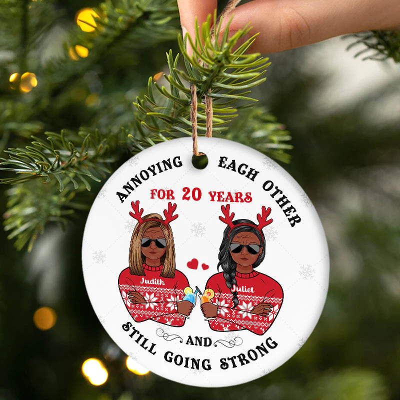 Annoying Each Other - Christmas Gift For Married Couples - Personalized Custom Circle Ceramic Ornament - Image 3