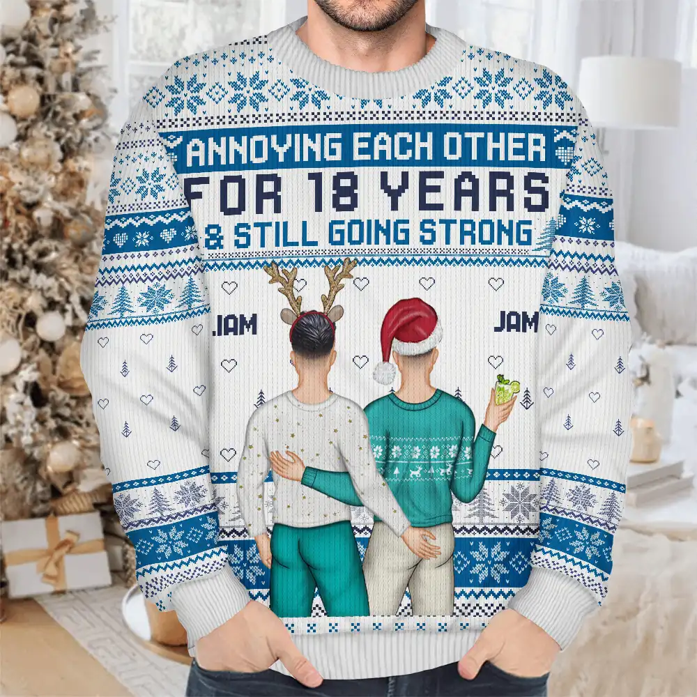 Annoying Each Other For And Still Going Strong Back Couple - Personalized Unisex Ugly Sweater - Image 4