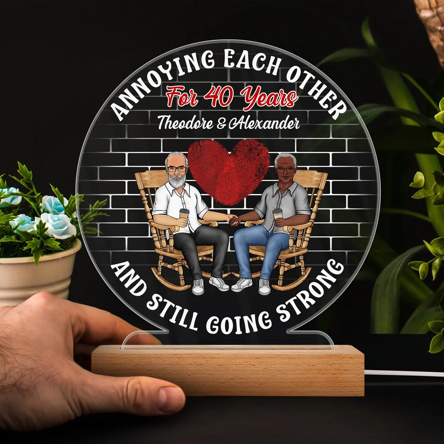 Annoying Each Other For Years And Still Going Strong - Anniversary, Birthday Gift For Spouse, Lover, Husband, Wife, Boyfriend, Girlfriend, Couple - Personalized Custom 3D Led Light Wooden Base - Image 4
