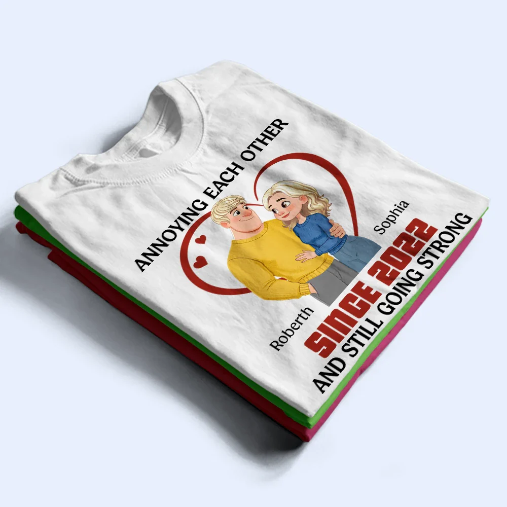 Annoying Each Other Hugging Couple - Personalized T Shirt - Image 2