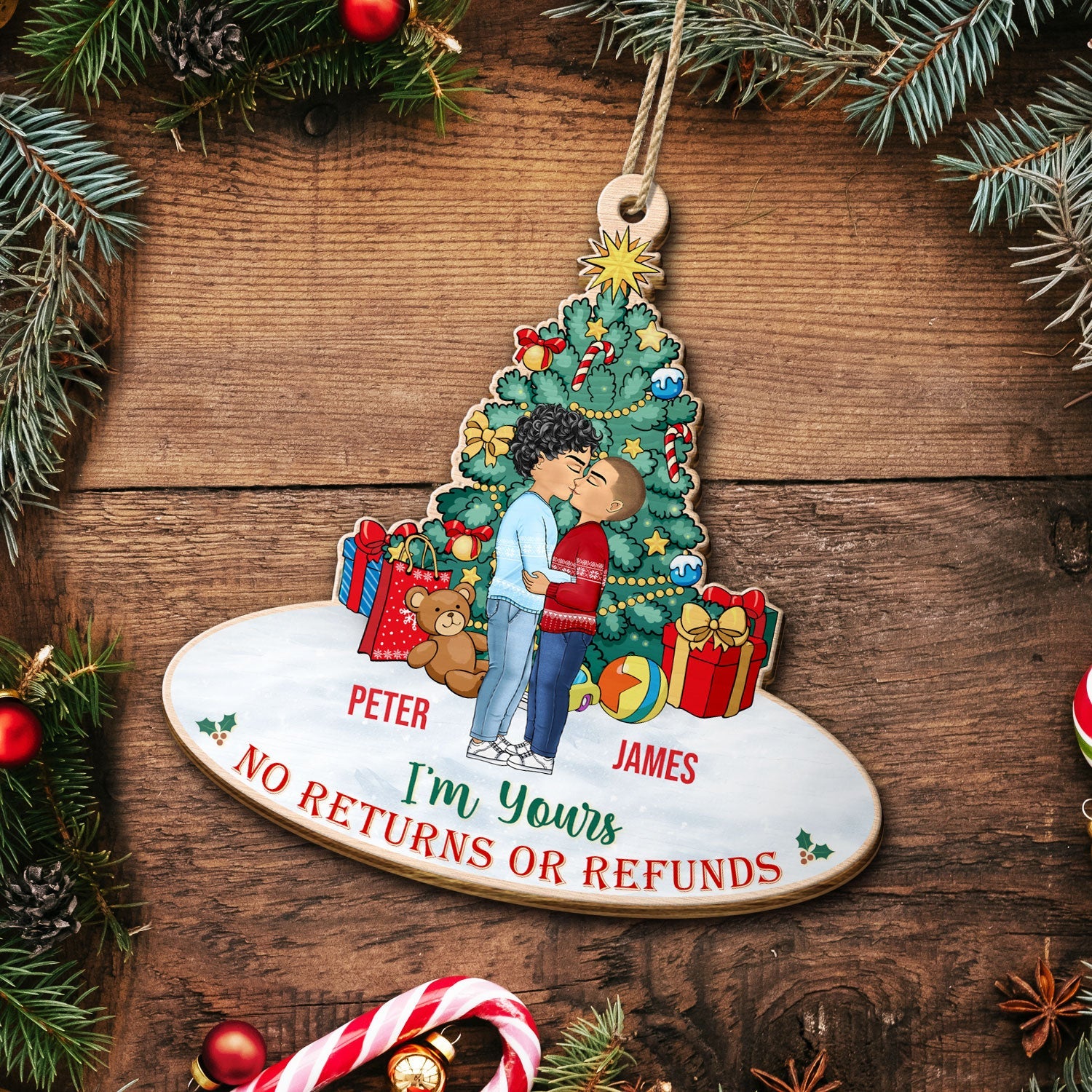 Annoying Each Other No Returns Or Refunds - Christmas Gift For Couples - Personalized Custom Shaped Wooden Ornament - Image 5